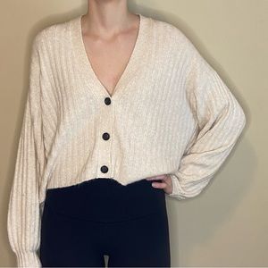 Cropped, button down, long sleeve sweater